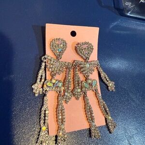 Sparkling Skeleton Silver Crystal Drop Earrings